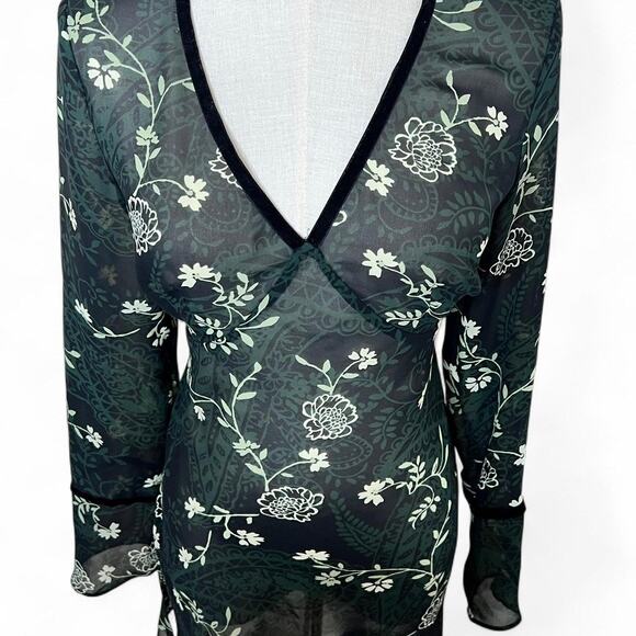 Y2k sheer green floral print mini dress - Picture 3 of 8